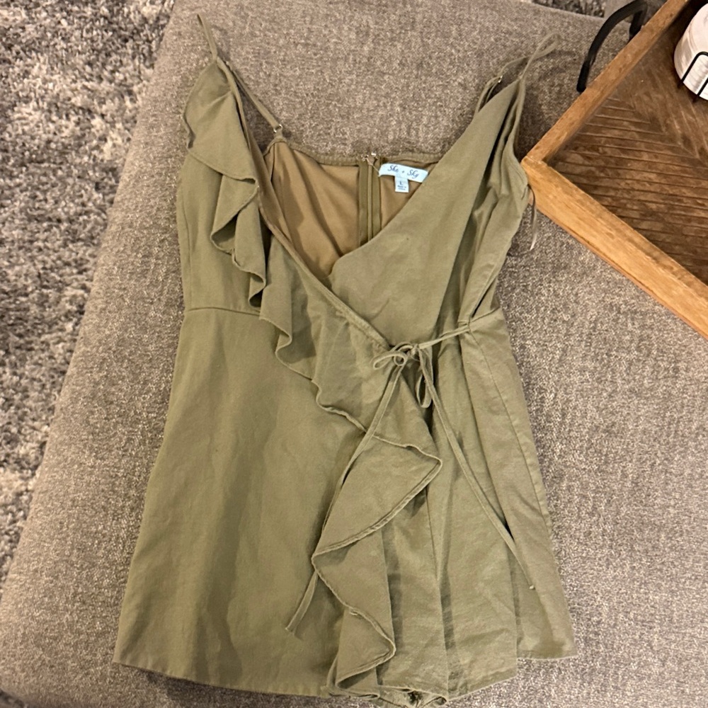 She + Sky Sage Green Ruffle Wrap Romper